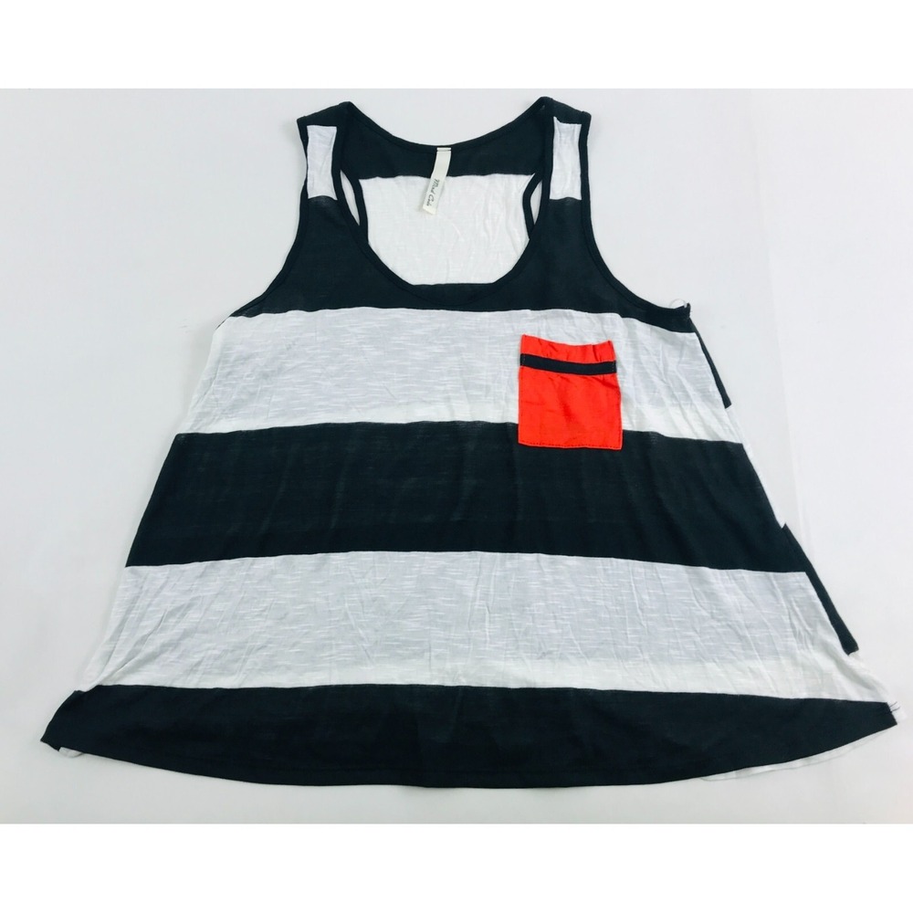 Mind Code Tank Top Women's Size Medium Black White Striped Red Pocket Racerback